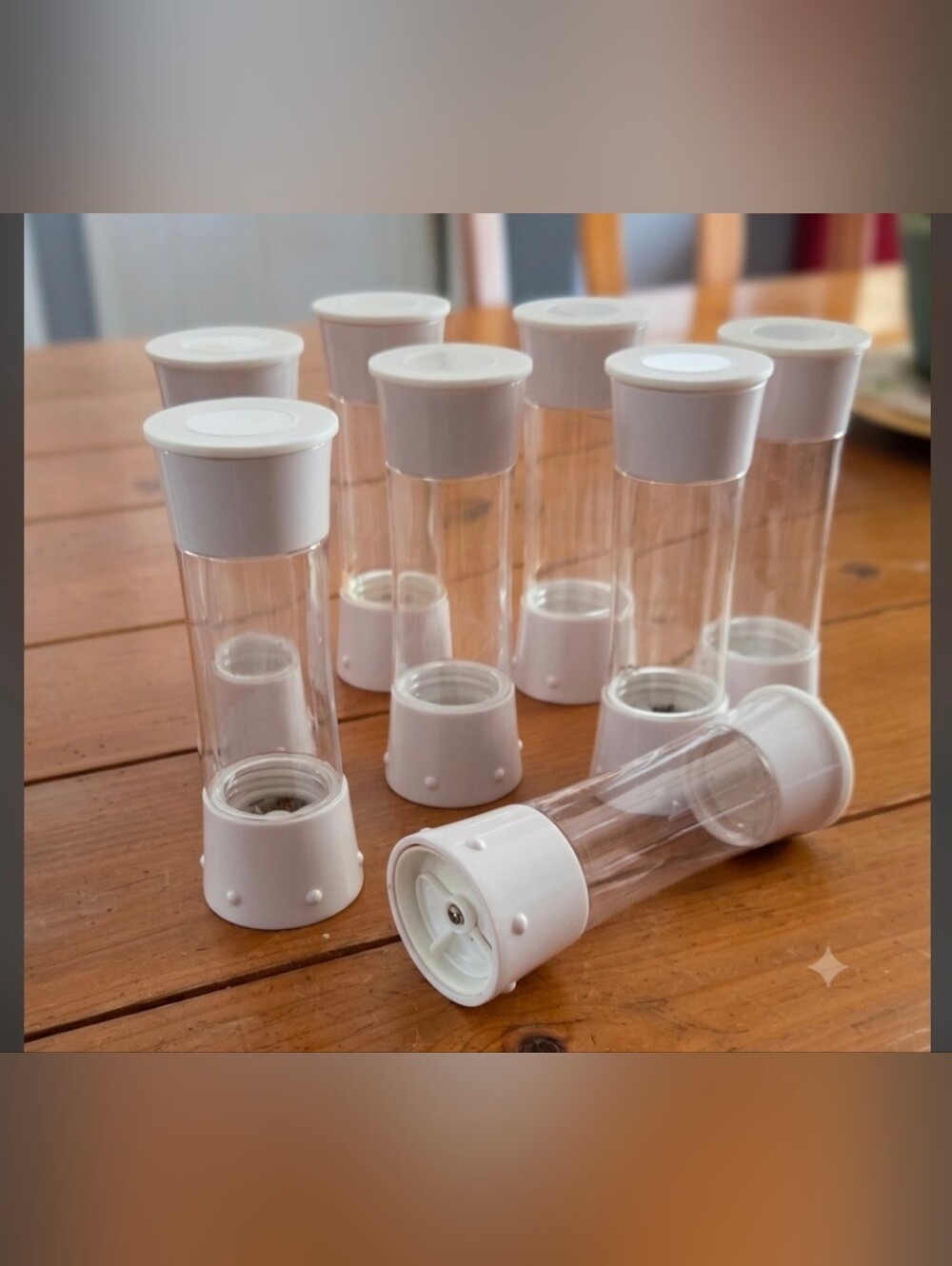 Clear Plastic Spice or Salt Grinder Bottles with White Caps Set Of 8